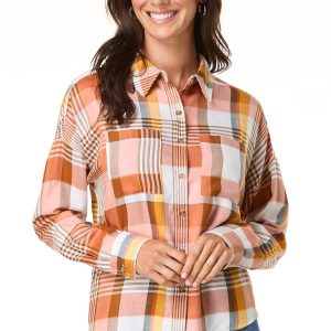 Two- Pocket Plaid Button- Down Top
