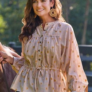 Golden Striped Drawstring Top