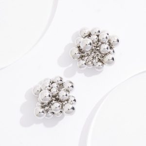 Clip- On Silver Cluster Button Earrings
