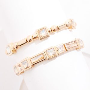 Glass Square Gold Stretch Bracelet Set