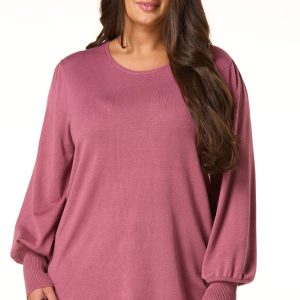 Plus Size Solid Balloon Sleeve Sweater