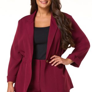 Plus Size Ruched Waist Woven Blazer