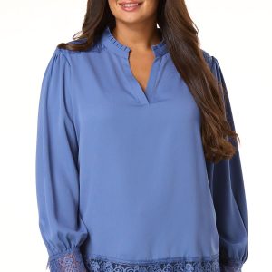 Plus Size Lace Trim V- Neck Top