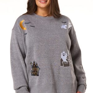 Plus Size Embroidered Halloween Sweatshirt