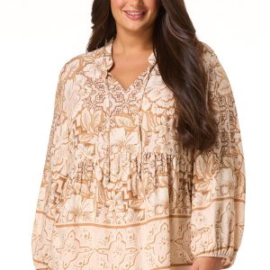 Plus Size Bordered Floral Poet Top