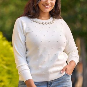 Plus Size Rose Pearl Embellished Sweater