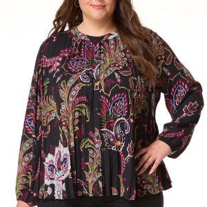 Plus Size Pleated Whimsy Floral Top