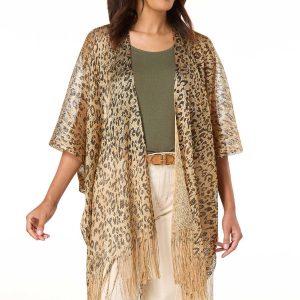 Leopard Metallic Fringe Kimono
