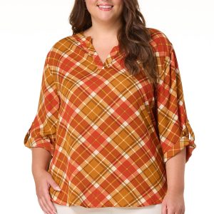 Plus Size Autumn Plaid Popover Top