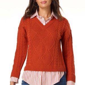 Twofer Stripe Collared Sweater