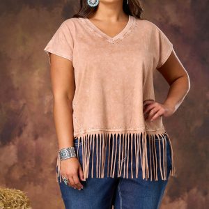Plus Size Stud Fringe Trim Tee