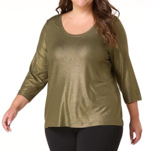 Plus Size Shimmer Scoop Neck Tee