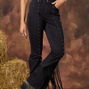 Studded Fringe Flare Jeans