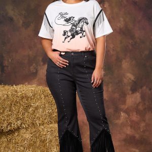 Plus Size Studded Fringe Flare Jeans