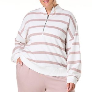 Plus Size Partial Zip Stripe Sweatshirt