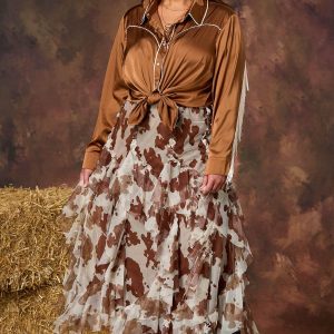 Plus Size Cow Print Mesh Skirt
