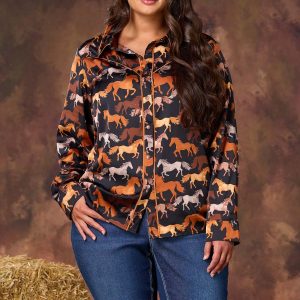Plus Size Satiny Horse Print Top