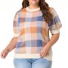 Plus Size Plaid Puff Sleeve Sweater