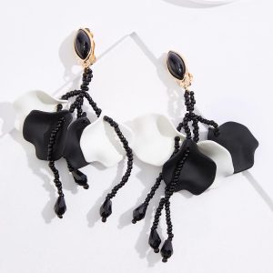 Rubber Petal Seed Bead Clip- On Earrings
