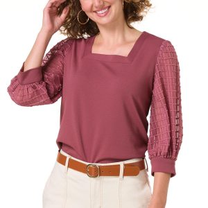 Illusion Sleeve Square Neck Top