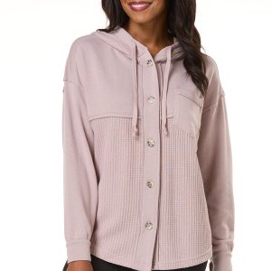 Mixed Fabric Hooded Shacket