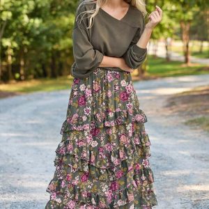 Floral Tiered Ruffle Maxi Skirt