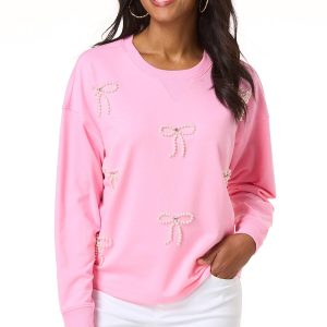 Pearl Bow Embellished Sweatshirt