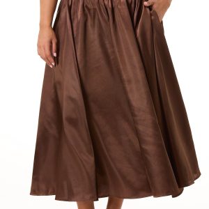 Plus Size Satin Tux Waist Maxi Skirt