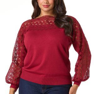 Plus Size Crochet Trim Sweater