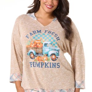 Plus Size Pumpkin Truck Graphic Hooded Top