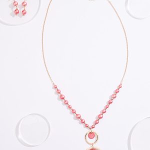 Pink Beaded Ring Necklace Set