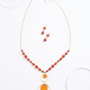 Rubber Circle Ball Necklace And Earring Set