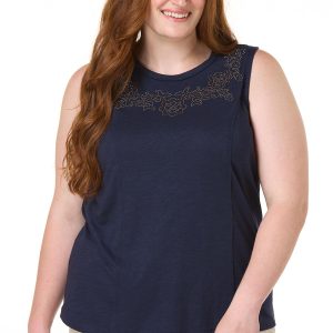 Plus Size Stud Embellished Navy Tank