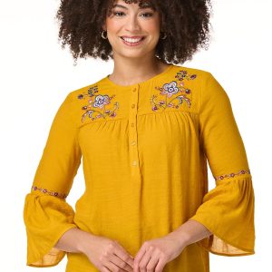 Embroidered Bell Sleeve Poet Top