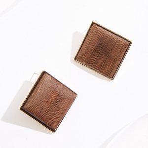 Wood Square Button Earrings