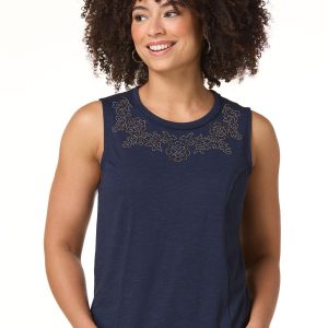 Stud Embellished Navy Tank