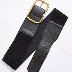 Plus Size Gold Rectangle Buckle Stretch Belt