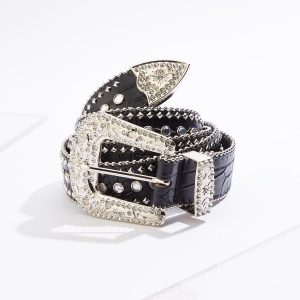 Plus Size Textured Faux Leather Embellished Belt