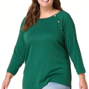 Plus Size Button Boatneck Top