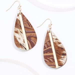 Faux Fur Tooled Faux Leather Earrings