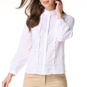 Ruffled Trim Button Down Shirt