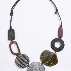 Shell Wood Lucite Adjustable Cord Necklace